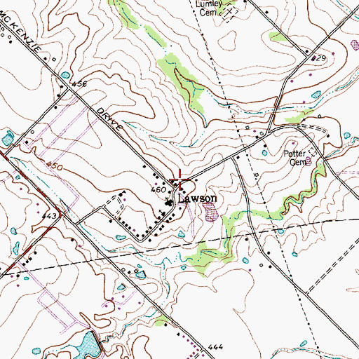 Topographic Map of Lawson, TX