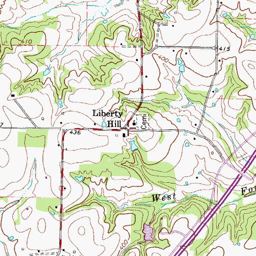 Topographic Map of Liberty Hill, TX