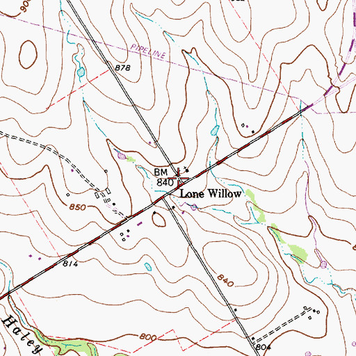 Topographic Map of Lone Willow, TX