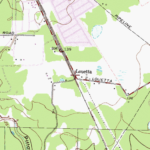 Topographic Map of Louetta, TX