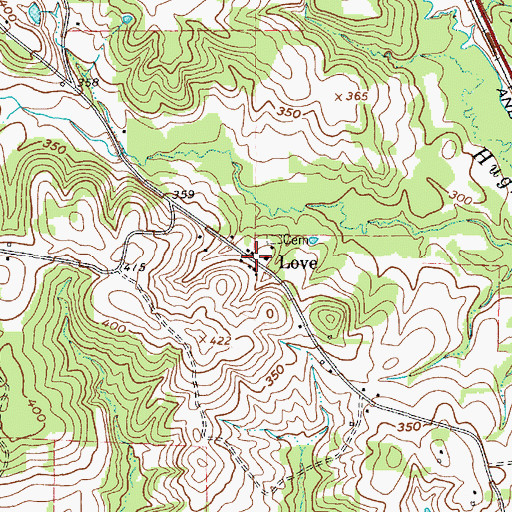 Topographic Map of Love, TX