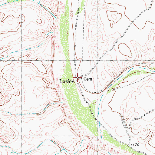 Topographic Map of Lozier, TX