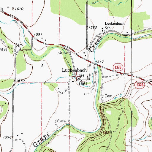 Topographic Map of Luckenbach, TX