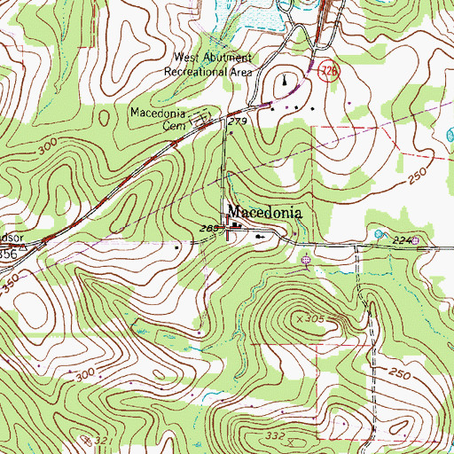 Topographic Map of Macedonia, TX