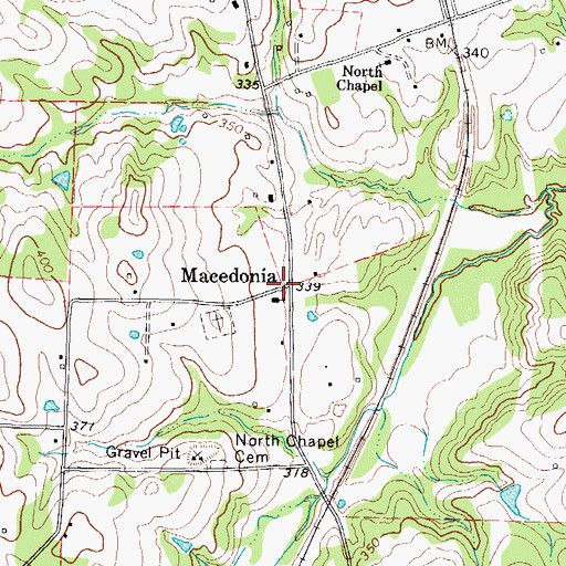 Topographic Map of Macedonia, TX
