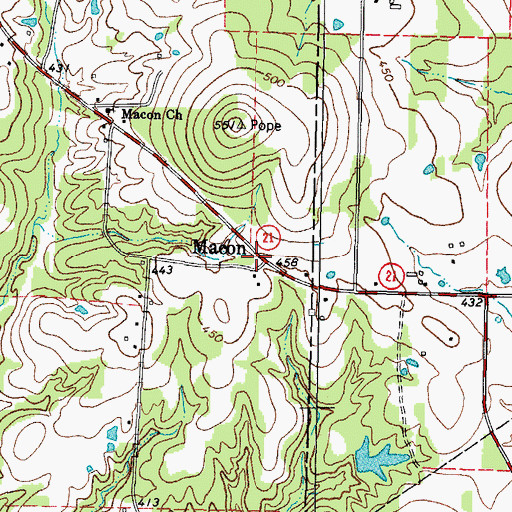 Topographic Map of Macon, TX
