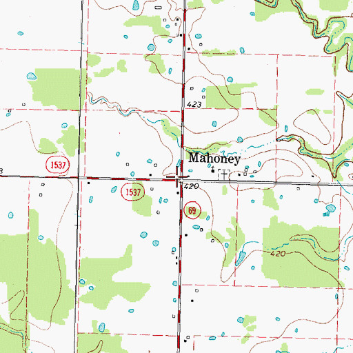 Topographic Map of Mahoney, TX