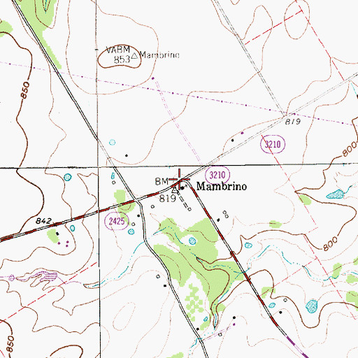 Topographic Map of Mambrino, TX