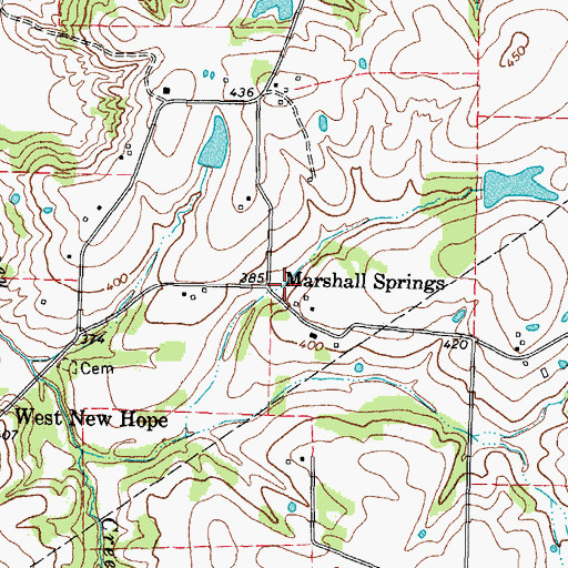 Topographic Map of Marshall Springs, TX