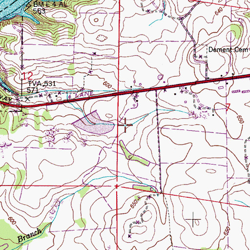 Topographic Map of Lucky Hit Post Office (historical), AL