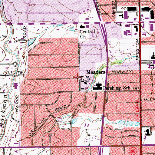 Topographic Map of Meaders, TX