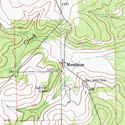 Topographic Map of Mendiates, TX