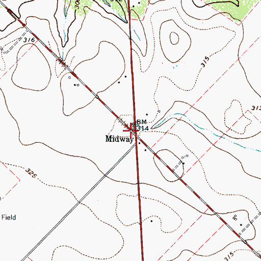Topographic Map of Midway, TX