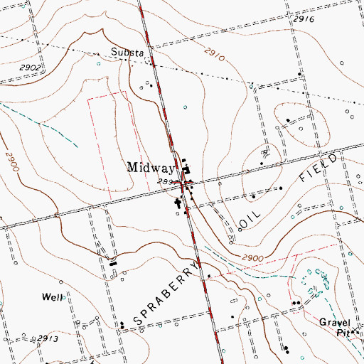 Topographic Map of Midway, TX