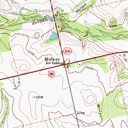 Topographic Map of Midway, TX