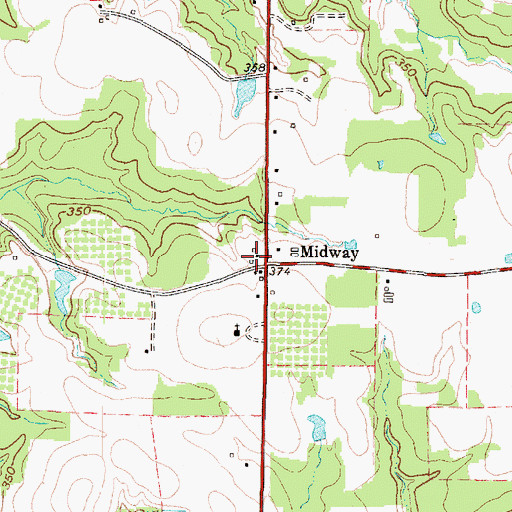 Topographic Map of Midway, TX
