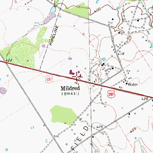 Topographic Map of Mildred, TX