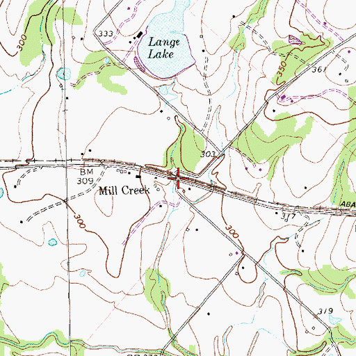 Topographic Map of Mill Creek, TX