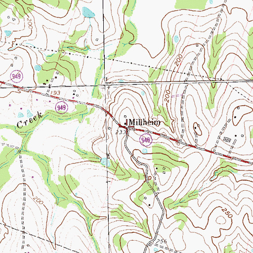 Topographic Map of Millheim, TX