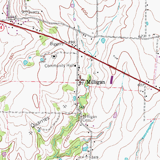 Topographic Map of Milligan, TX