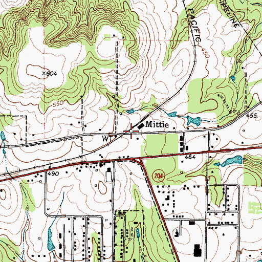 Topographic Map of Mittie, TX