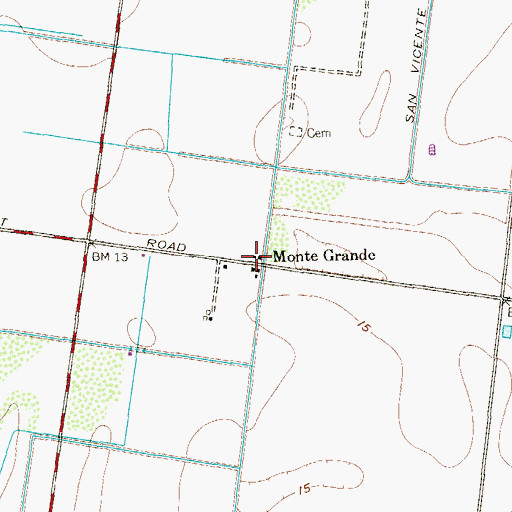 Topographic Map of Monte Grande, TX
