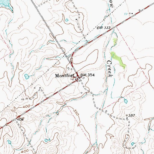 Topographic Map of Montfort, TX