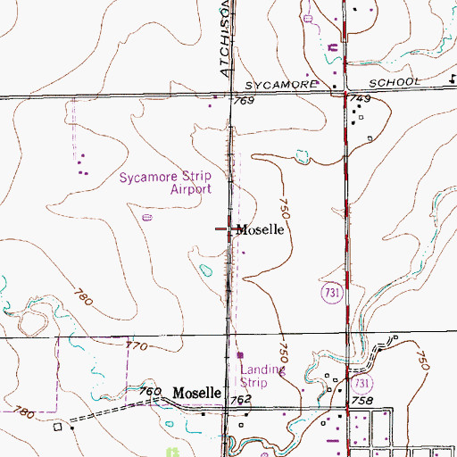 Topographic Map of Moselle, TX
