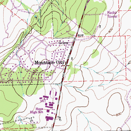 Topographic Map of Mountain City, TX