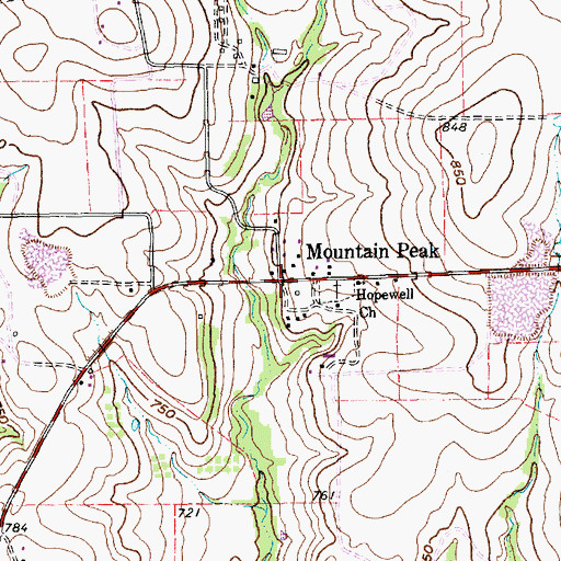 Topographic Map of Mountain Peak, TX