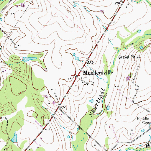 Topographic Map of Muellersville, TX