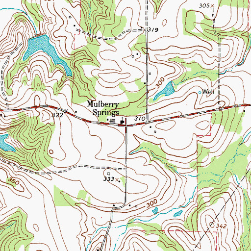 Topographic Map of Mulberry Springs, TX