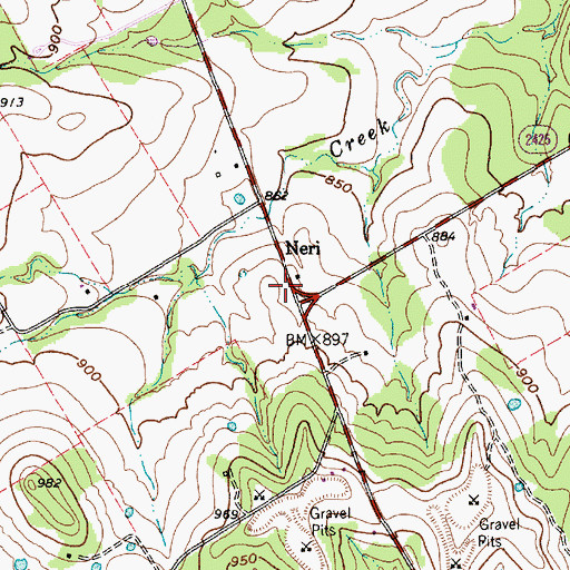Topographic Map of Neri, TX