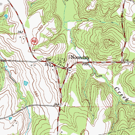 Topographic Map of Noonday, TX