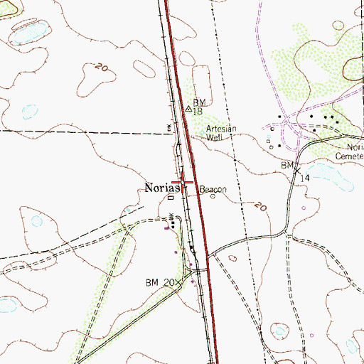 Topographic Map of Norias, TX