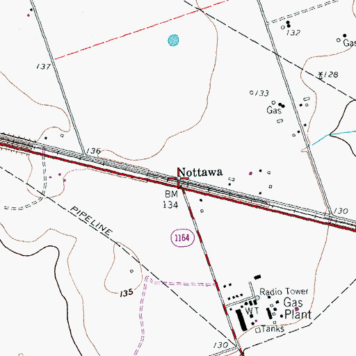 Topographic Map of Nottawa, TX