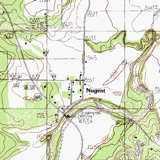 Topographic Map of Nugent, TX