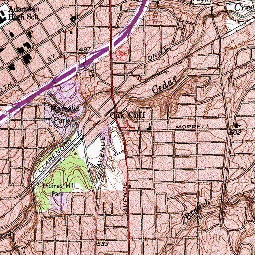 Topographic Map of Oak Cliff, TX