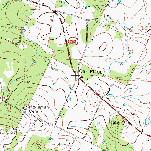Topographic Map of Oak Flats, TX
