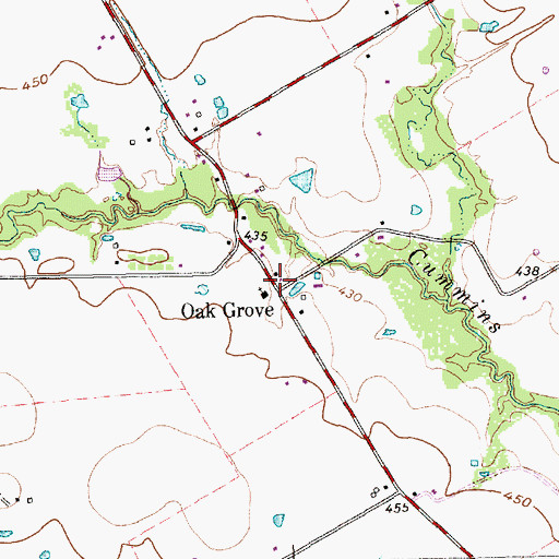 Topographic Map of Oak Grove, TX
