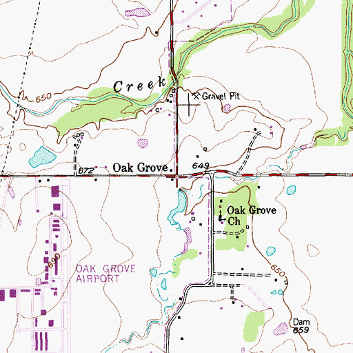 Topographic Map of Oak Grove, TX