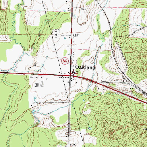 Topographic Map of Oakland, TX