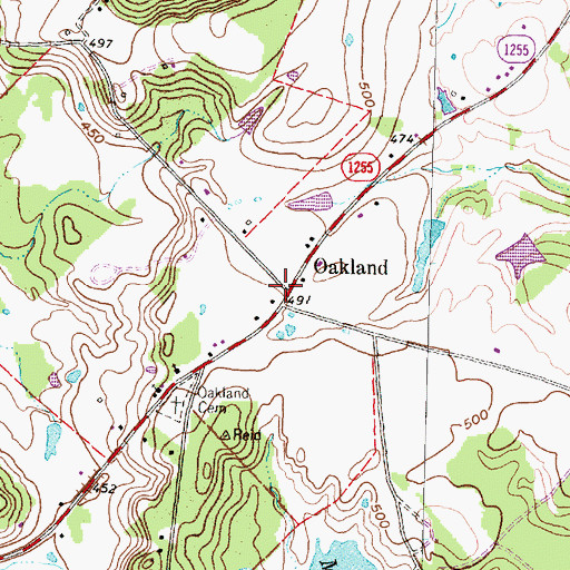 Topographic Map of Oakland, TX