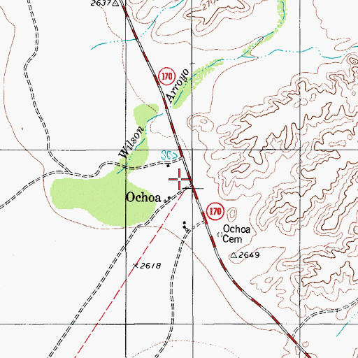 Topographic Map of Ochoa, TX