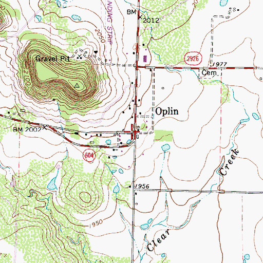 Topographic Map of Oplin, TX
