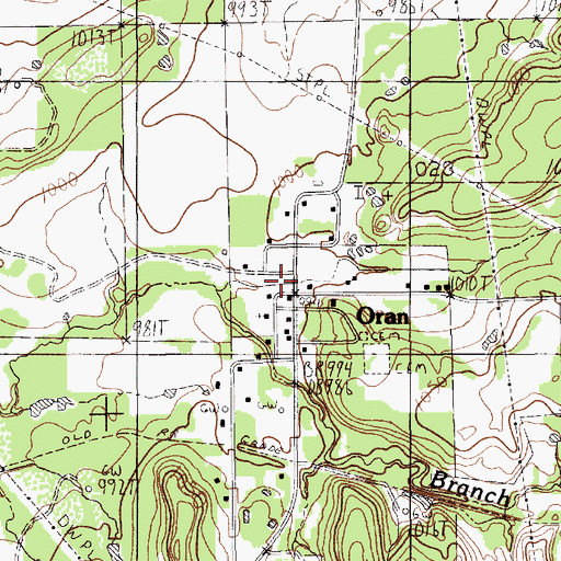 Topographic Map of Oran, TX