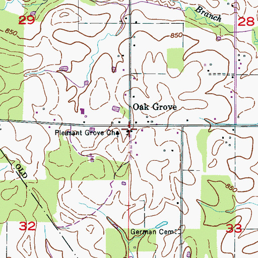 Topographic Map of Oak Grove School (historical), AL