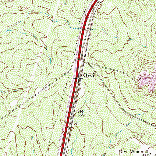 Topographic Map of Orvil, TX