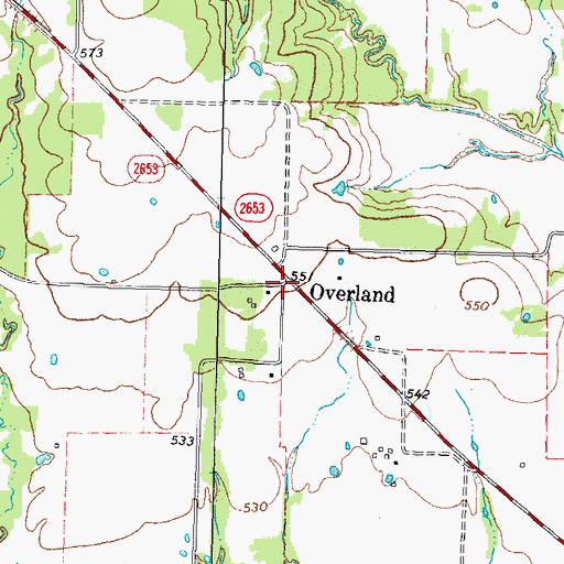 Topographic Map of Overland, TX