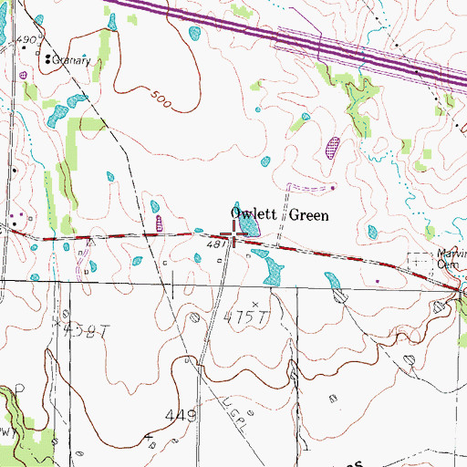 Topographic Map of Owlett Green, TX
